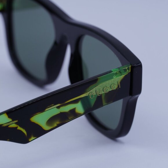 Gucci GG1427S 005 Sunglasses Black/Green Havana Square Frame, Green Lenses - Picture 9 of 11